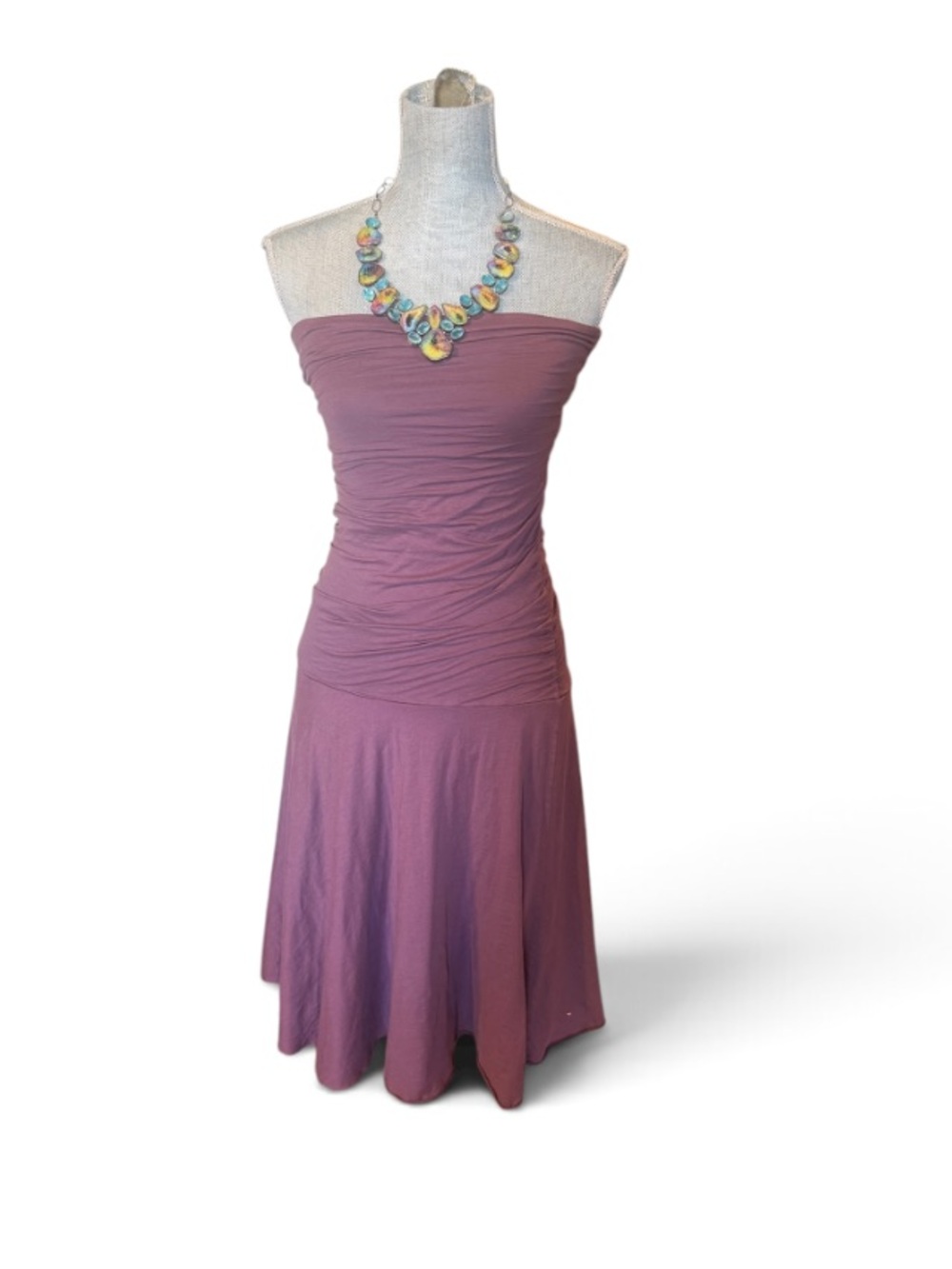 Velvet Strapless Ruched Midi Dress in Mauve M (5235)